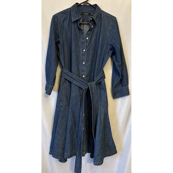 Lauren Ralph Lauren Dresses & Skirts - Ralph Lauren Women Belted Denim Fit & Flare Shirtdress Pure Rinse Wash 10